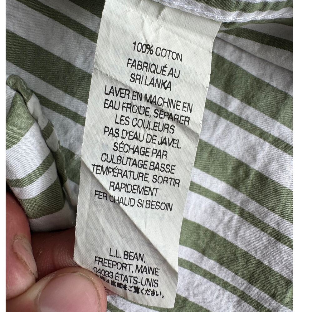LL Bean Mens Large Tall Olive Green White Striped Cotton Button Down Shirt JGK3 - Picture 7 of 7